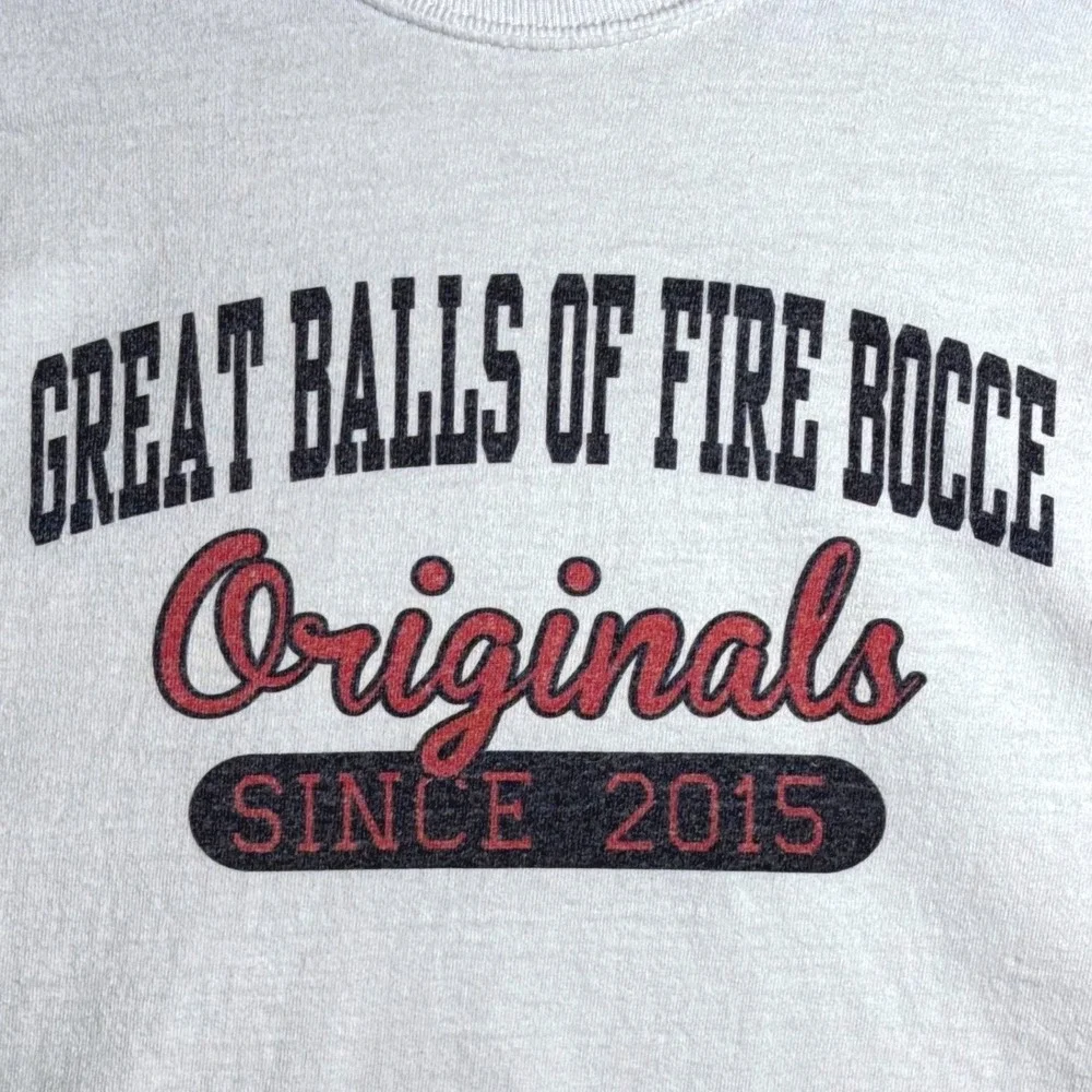 Gildan‎ Great Balls of Fire Bocce Originals Graphic T-Shirt Mens Medium White